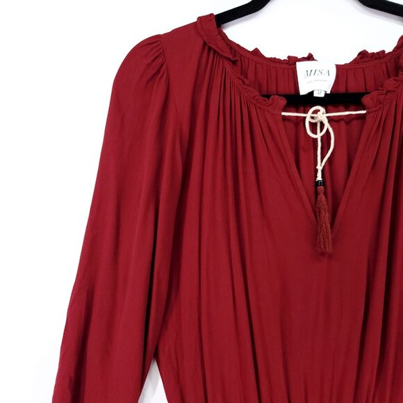 Misa Los Angeles Lorena Mini Dress Medium Tiered Long Sleeve V-Neck Red - Picture 12 of 15